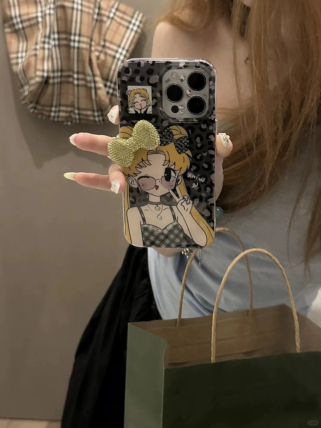 Leopard Print Three-dimensional Bow Sailor Moon Phone Case Suitable for iPhone16 iPhone15 iPhone14 iPhone13