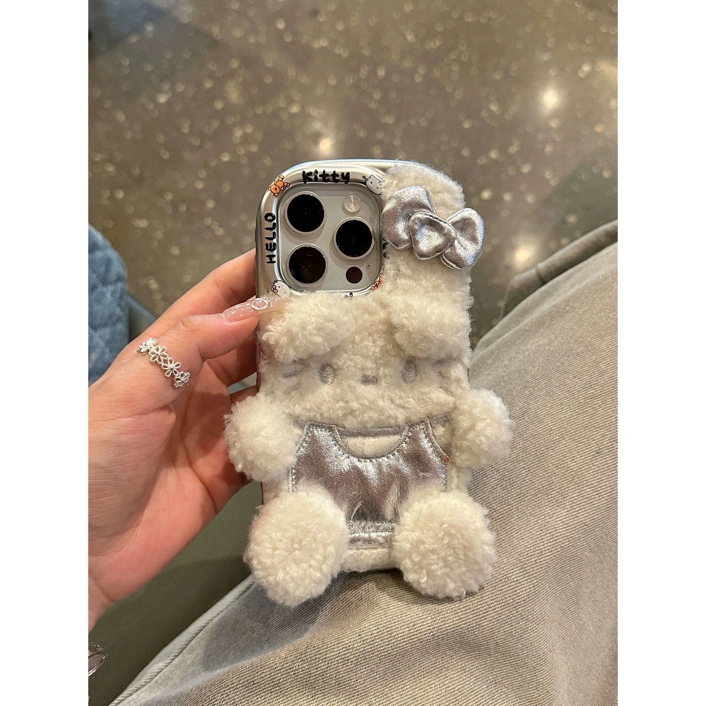 Cartoon Cute Pink Plush Cat Phone Case Suitable for iPhone16 iPhone15 iPhone14 iPhone13