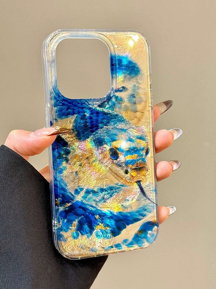 Ink Blue Python Gradual Change Blue Art Aesthetics Mobile Phone Case, Good Luck Mobile Phone Case Suitable for iPhone16 iPhone15 iPhone14 iPhone13