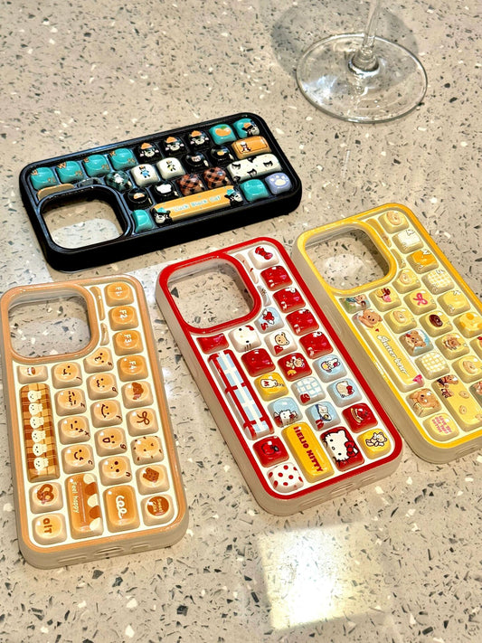 Cute Keyboard Case Butter Bear Gilly Cat Phone Case Suitable for iPhone16 iPhone15 iPhone14 iPhone13