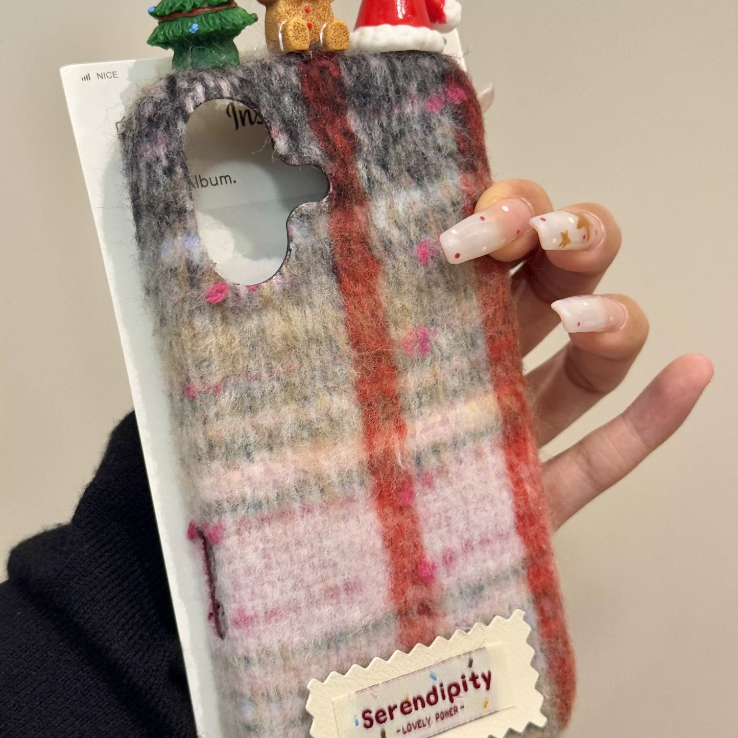 Plaid Three-dimensional Christmas Tree Gingerbread Man Cute Phone Case Suitable for iPhone16 iPhone15 iPhone14 iPhone13