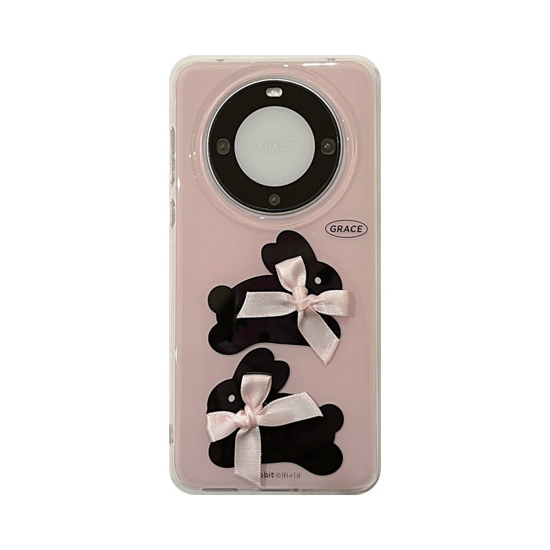 Pink Black Rabbit Bow Cute Aesthetic Mobile Phone Case, Suitable for Huawei Mate60pro Mate40pro/mate50pro Anti-drop