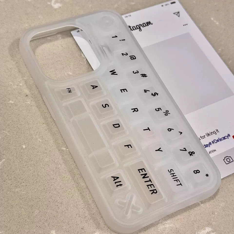 Translucent White Three-dimensional Alphabet Keyboard Phone Case Suitable for iPhone16 iPhone15 iPhone14 iPhone13