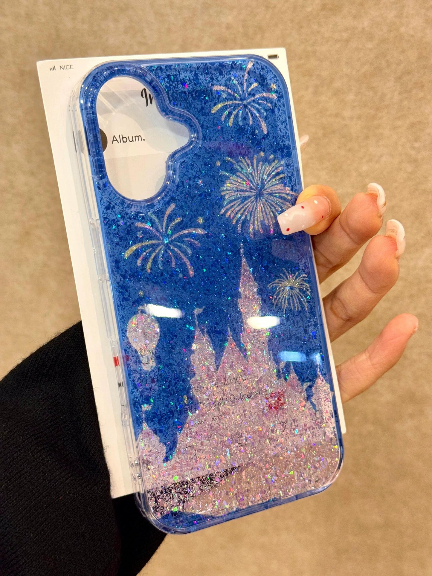 Translucent Blue Glitter Fireworks Pink Castle Aesthetic Phone Case Suitable for iPhone16 iPhone15 iPhone14 iPhone13