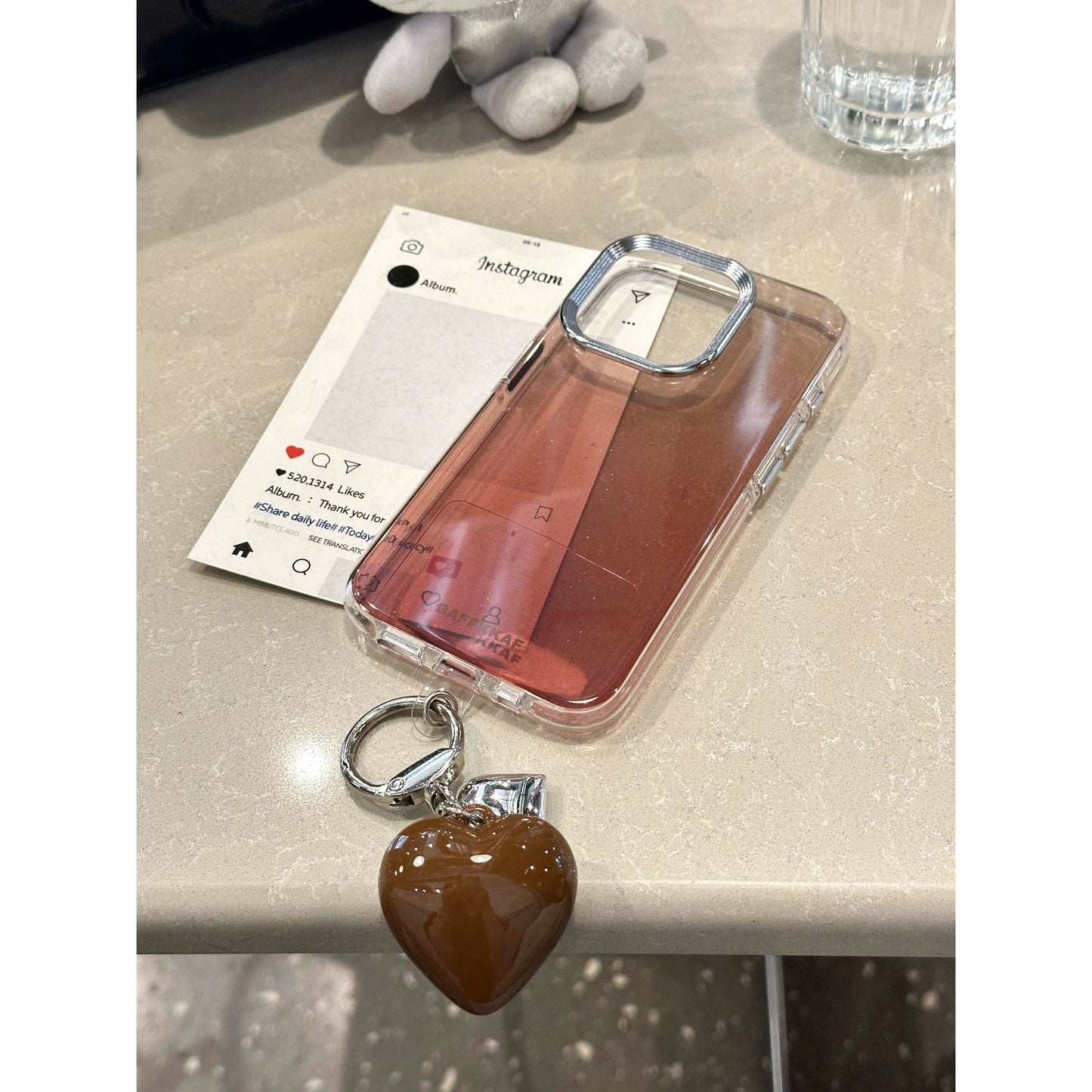 Transparent Glitter Love Pendant Transparent Aesthetic Mobile Phone Case Suitable for iPhone16 iPhone15 iPhone14 iPhone13