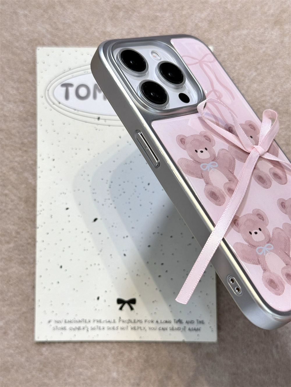 Cartoon Cute Bear Three-dimensional Bow Pink Sweet Cute Girl Phone Case Suitable for iPhone16 iPhone15 iPhone14 iPhone13