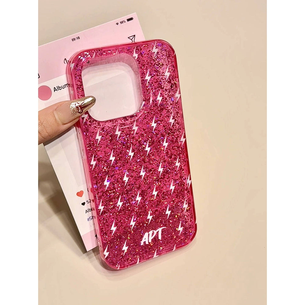 Sequin Double Girl Heart Foundation Lightning Aesthetic Phone Case Suitable for iPhone16 iPhone15 iPhone14 iPhone13