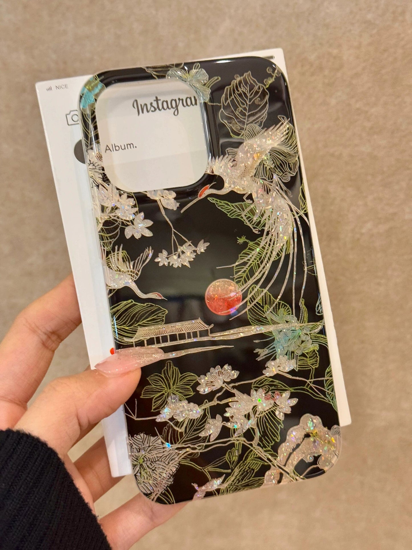 Chinese Style Dark Green Landscape Crane Oriental Aesthetic Mobile Phone Case Suitable for iPhone16 iPhone15 iPhone14 iPhone13