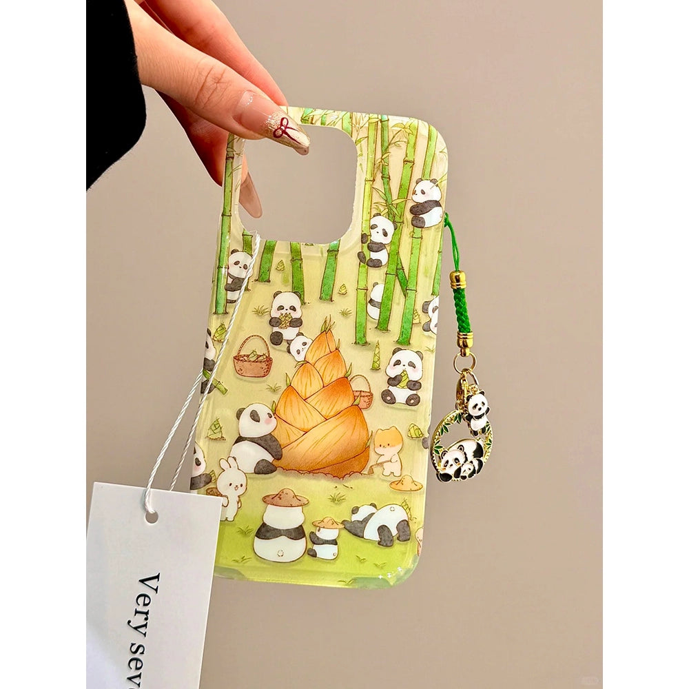 Bamboo Forest Rabbit Panda Pendant Cute Mobile Phone Case Suitable for iPhone16 iPhone15 iPhone14 iPhone13