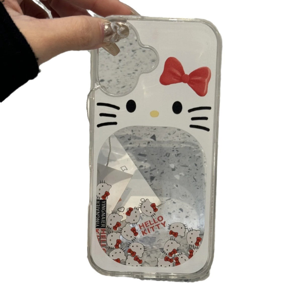 Cartoon Cute Hollow Big Mouth Cat White Background Aesthetics Mobile Phone Case Can Flow Quicksand Suitable for iPhone16 iPhone15 iPhone14 iPhone13