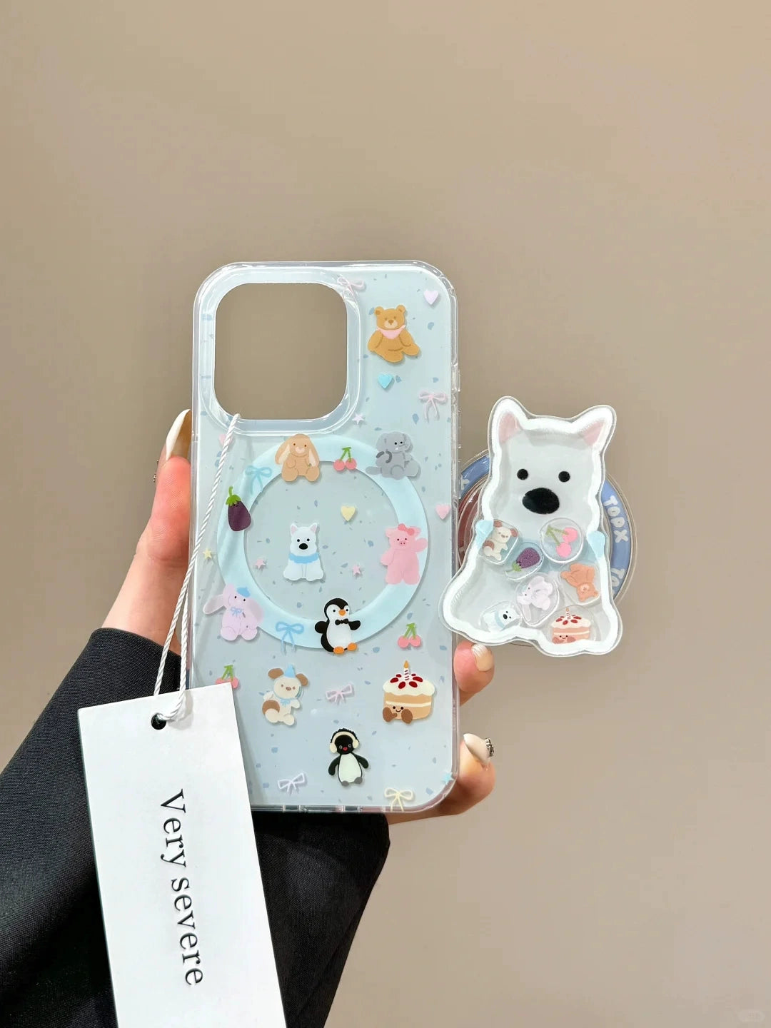 Cute Little Animal Dog Movable Magnetic Holder Mobile Phone Case Suitable for iPhone16 iPhone15 iPhone14 iPhone13