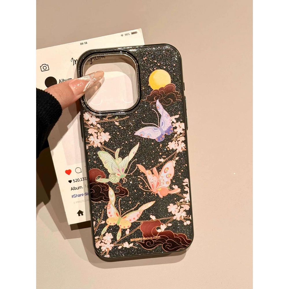 Xiangyun Plum Blossom Branch Butterfly Magpie Aesthetic Mobile Phone Case Suitable for iPhone16 iPhone15 iPhone14 iPhone13