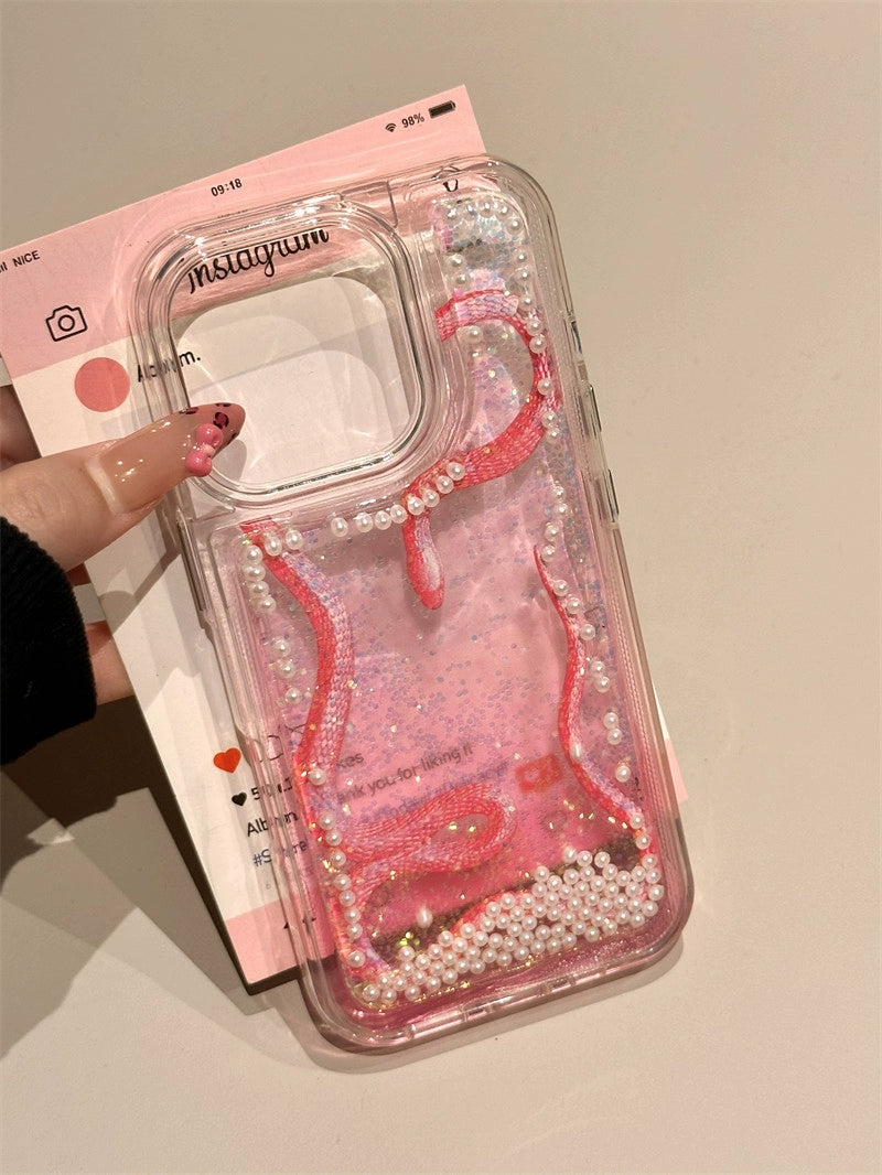 Purple Blue Snake Electroplated Colored Beads Quicksand Aesthetic Mobile Phone Case, Suitable for iPhone16proMAX iPhone15 iPhone14 iPhone13 All-inclusive Fun Girl Mobile Phone Case