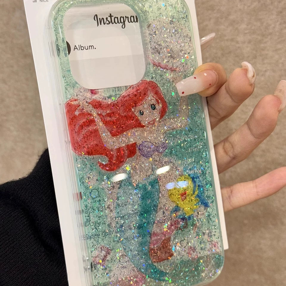 Transparent Green Glitter Mermaid Cute Aesthetic Phone Case, Sweet and Soft Girl Suitable for iPhone16 iPhone15 iPhone14 iPhone13