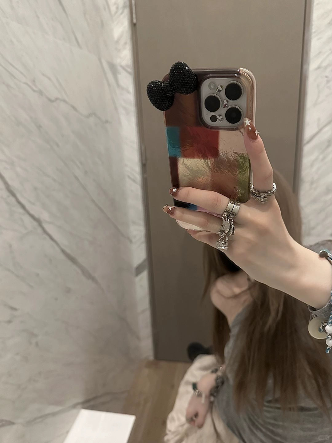 Color Plaid Three-dimensional Bow Aesthetic Mobile Phone Case Suitable for iPhone16 iPhone15 iPhone14 iPhone13