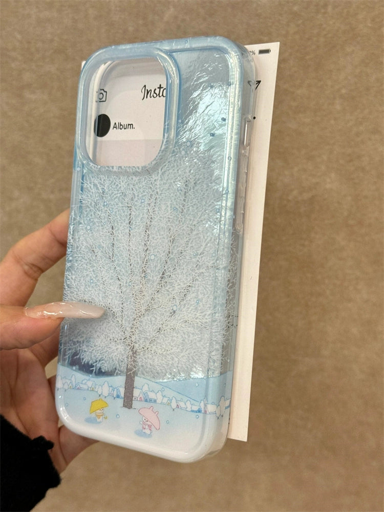 Winter Cute Cute Snow Tree Rabbit Aesthetic Phone Case Suitable for iPhone16 iPhone15 iPhone14 iPhone13