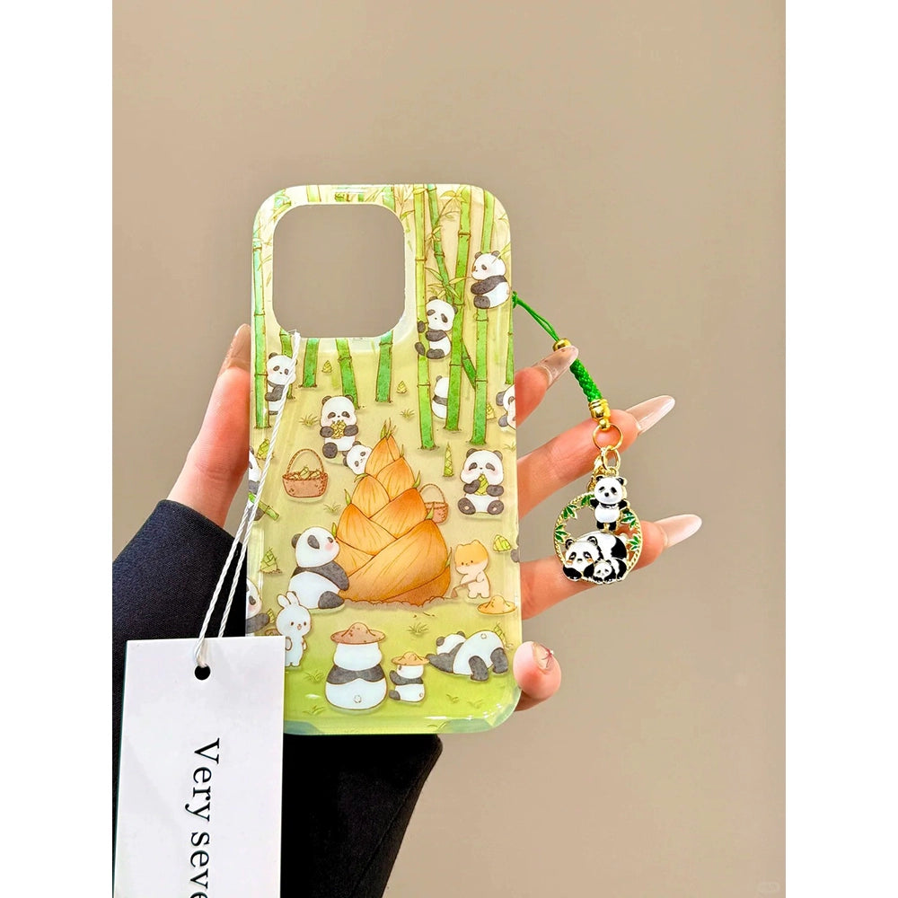 Bamboo Forest Rabbit Panda Pendant Cute Mobile Phone Case Suitable for iPhone16 iPhone15 iPhone14 iPhone13