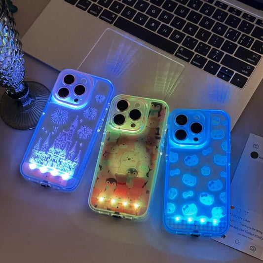 Incoming Calls Flash Five Lights in Turn Fireworks Castle Dog Penguin Fashion Phone Case Suitable for IPhone16 IPhone15 IPhone14 IPhone13