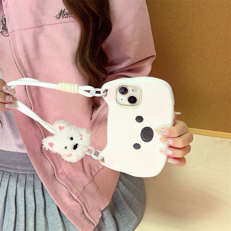 Cartoon Cute White Dog Satchel Phone Case Suitable for iPhone16 iPhone15 iPhone14 iPhone13