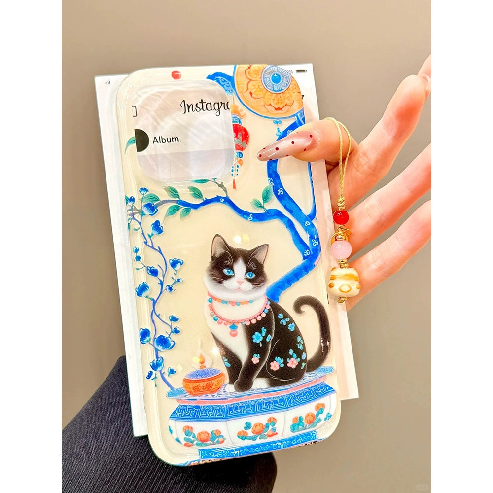 Ragdoll Cat Blue Branch Porcelain Cute Aesthetic Mobile Phone Case Suitable for iPhone16 iPhone15 iPhone14 iPhone13