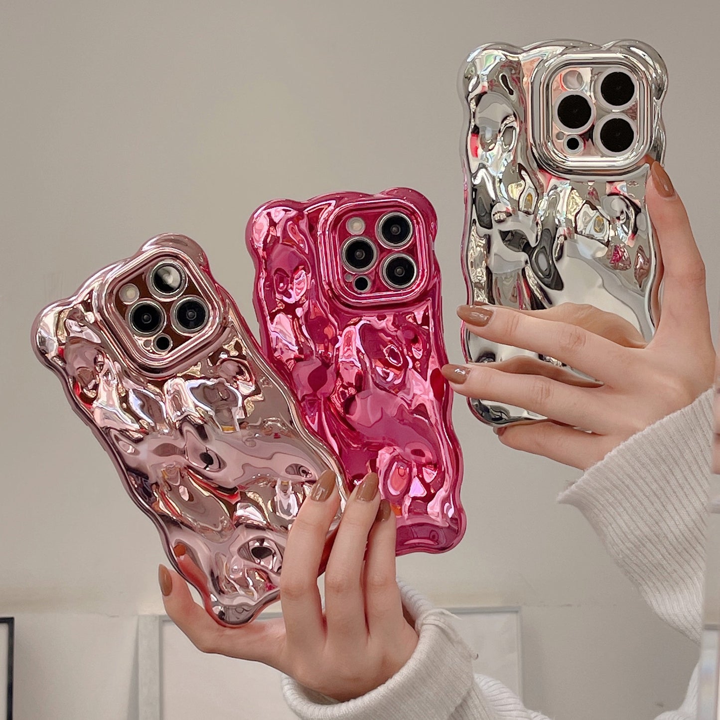 Electroplating Solid Color Concave-convex Wavy Pattern Three-dimensional Aesthetic Mobile Phone Case Suitable for iPhone16 iPhone15 iPhone14 iPhone13