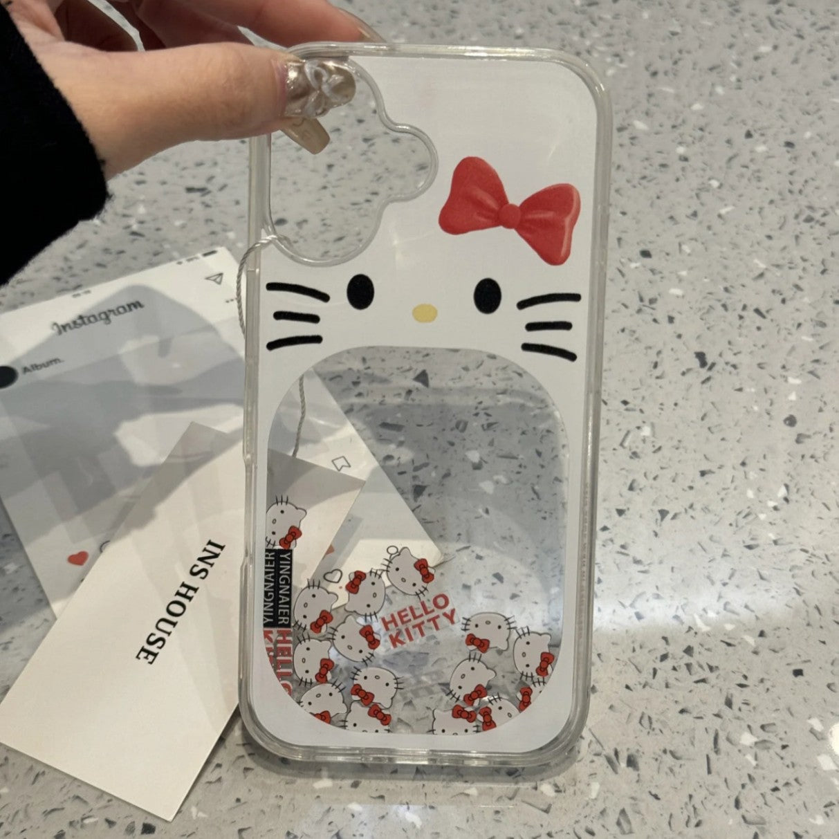 Cartoon Cute Hollow Big Mouth Cat White Background Aesthetics Mobile Phone Case Can Flow Quicksand Suitable for iPhone16 iPhone15 iPhone14 iPhone13