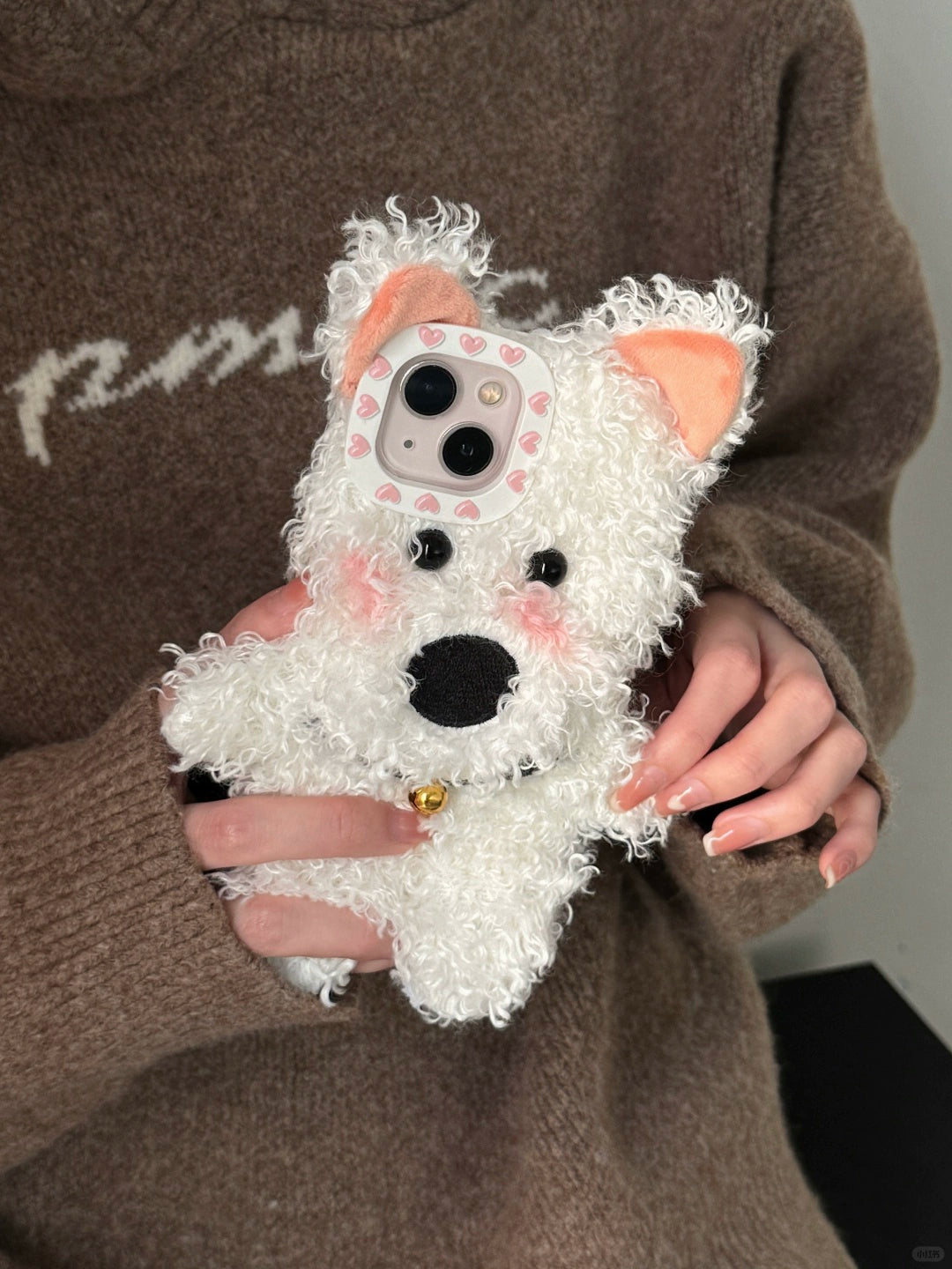 Cartoon Fluffy White Puppy Three-dimensional Cute Phone Case Suitable for iPhone16 iPhone15 iPhone14 iPhone13