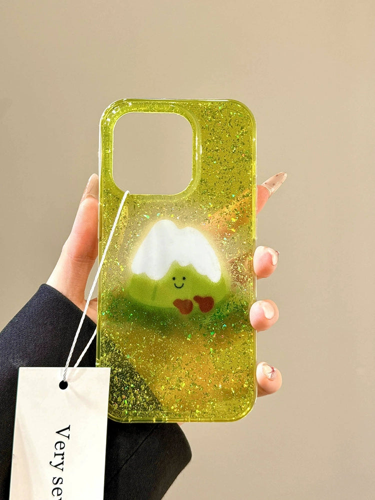 Sequined Double-layer Cute Matcha Green Snow Mountain Aesthetic Mobile Phone Case Suitable for iPhone16 iPhone15 iPhone14 iPhone13