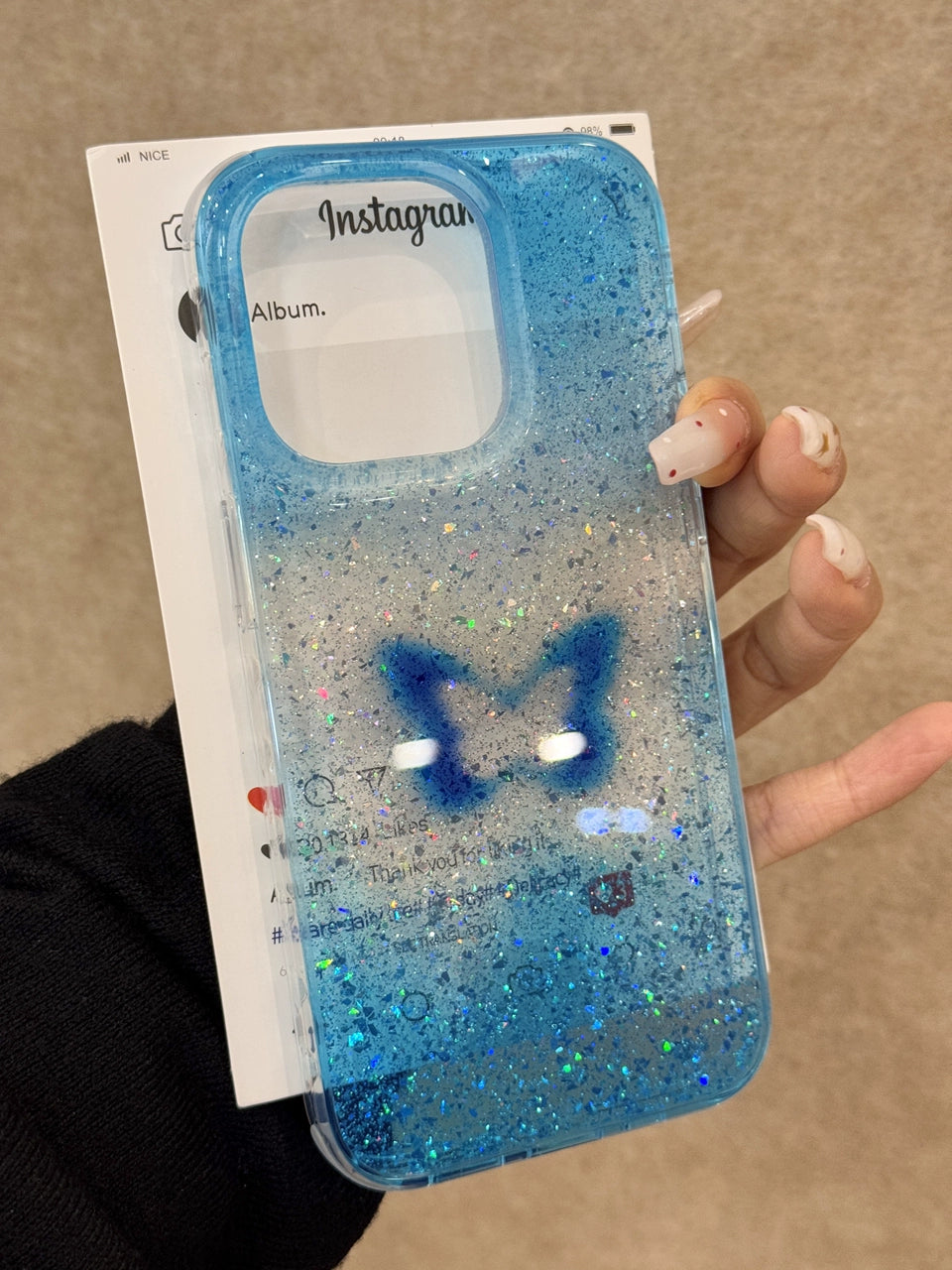 Translucent Blue Glitter Hollow Butterfly Art Aesthetic Phone Case, Soft and Sweet Girl Suitable for iPhone16 iPhone15 iPhone14 iPhone13