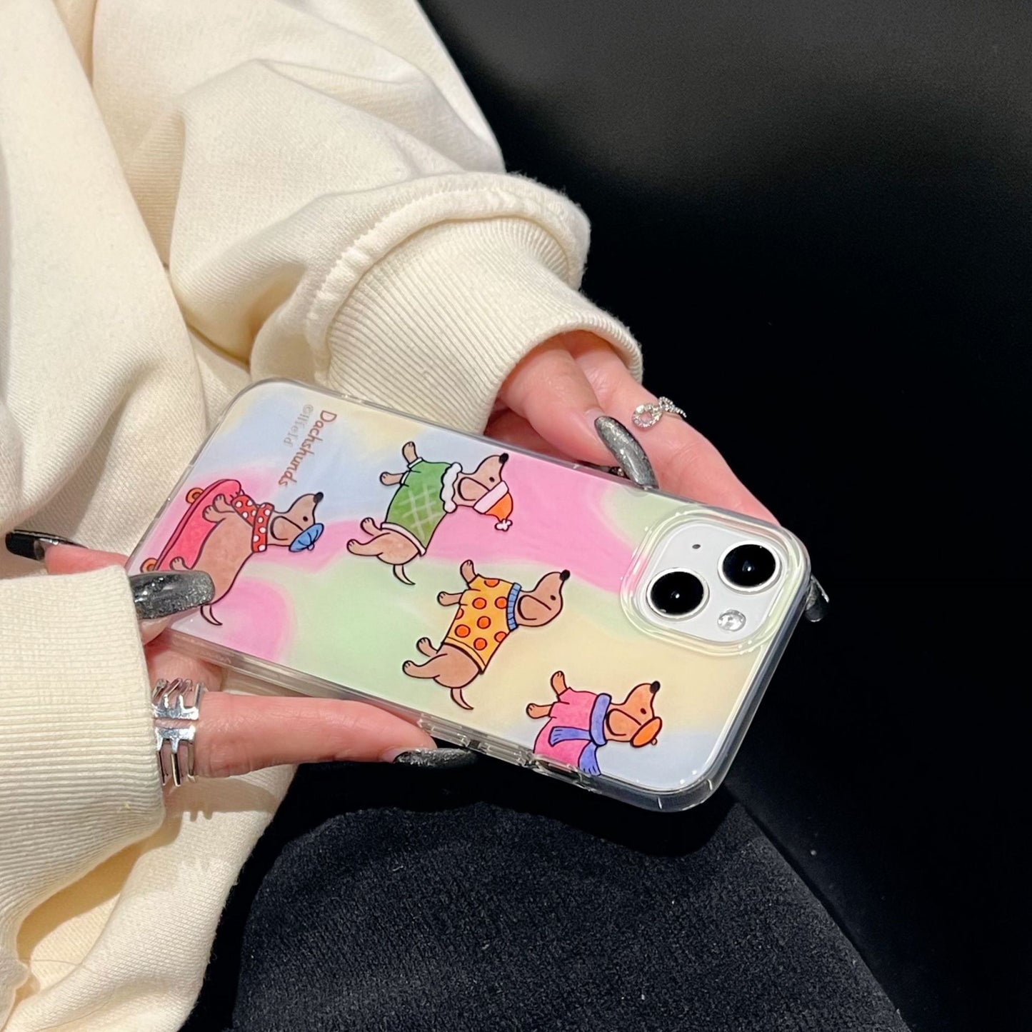 Double-layer Printing Art Oil Painting Dog Cute Aesthetics Mobile Phone Case Suitable for iPhone16 iPhone15 iPhone14 iPhone13