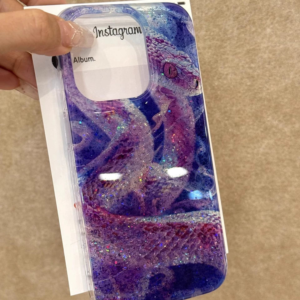 Purple Snake Aesthetic Mobile Phone Case, Suitable for iPhone16promax iPhone15pro iPhone14 iPhone13 Translucent Hard Case Girl Mobile Phone Case