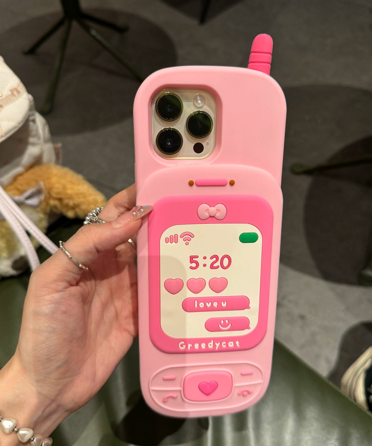 Push and Pull Up and Down Removable Pink Mirror Phone Toy Fun Phone Case Suitable for iPhone16 iPhone15 iPhone14 iPhone13