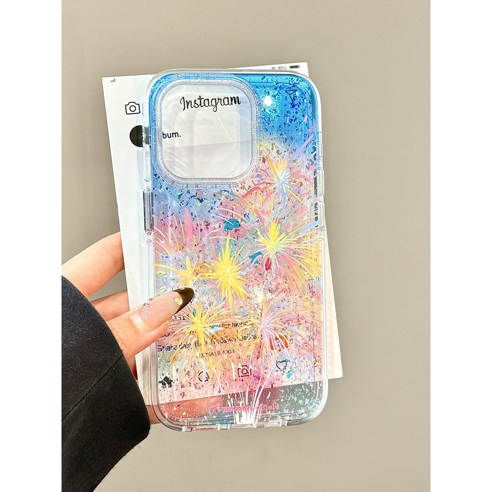 Sequin Color Graffiti Fireworks Glitter Translucent Aesthetic Phone Case Suitable for iPhone16 iPhone15 iPhone14 iPhone13