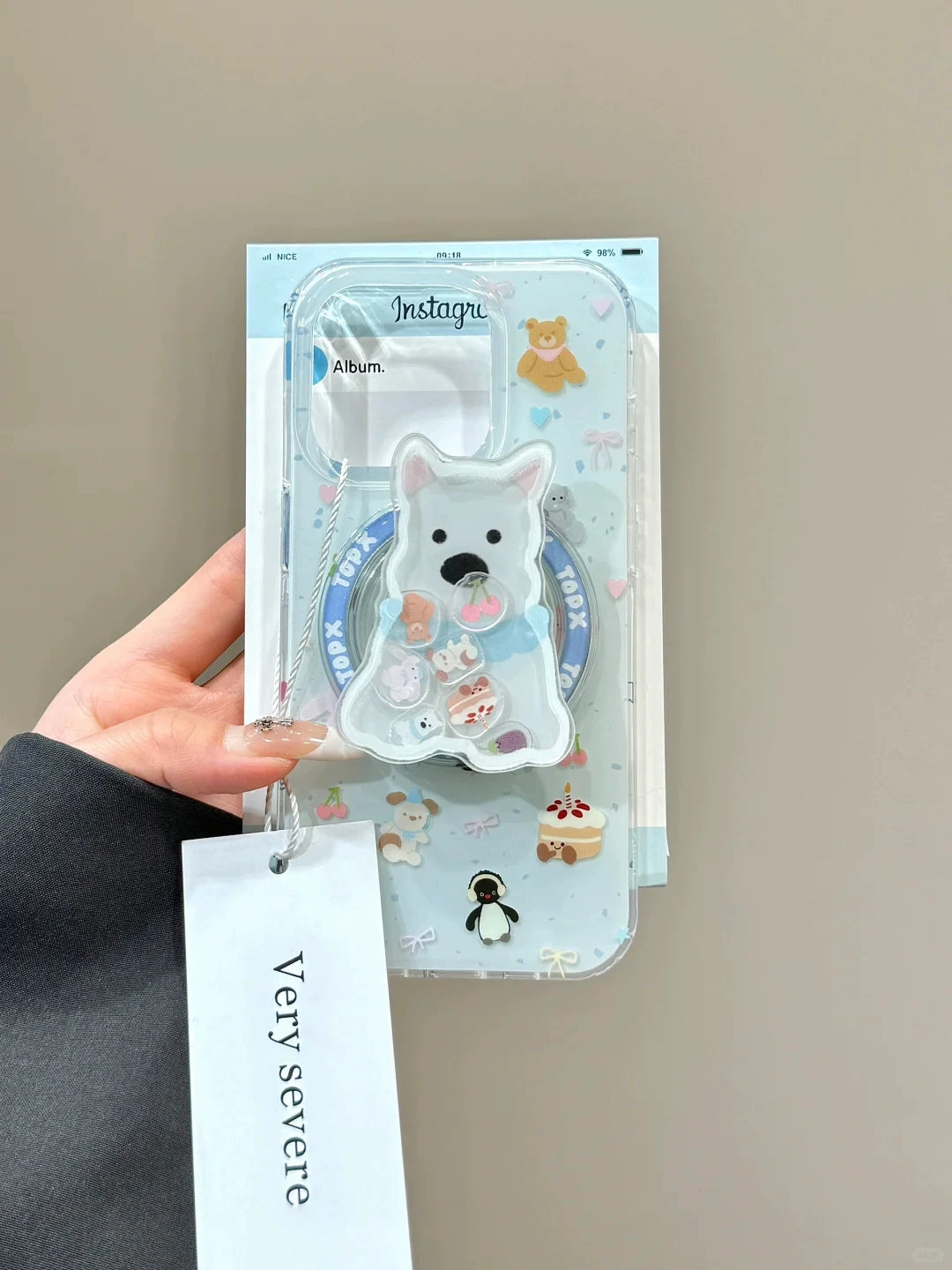 Cute Little Animal Dog Movable Magnetic Holder Mobile Phone Case Suitable for iPhone16 iPhone15 iPhone14 iPhone13