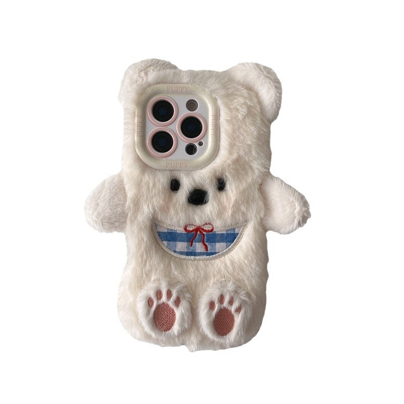 Plush Cute Scarf Puppy Cartoon Phone Case Suitable for iPhone16 iPhone15 iPhone14 iPhone13