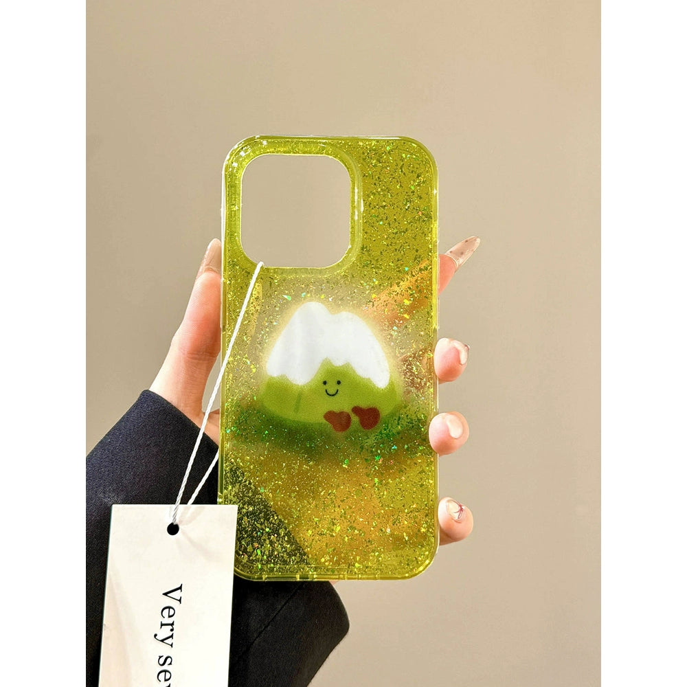 Sequined Double-layer Cute Matcha Green Snow Mountain Aesthetic Mobile Phone Case Suitable for iPhone16 iPhone15 iPhone14 iPhone13