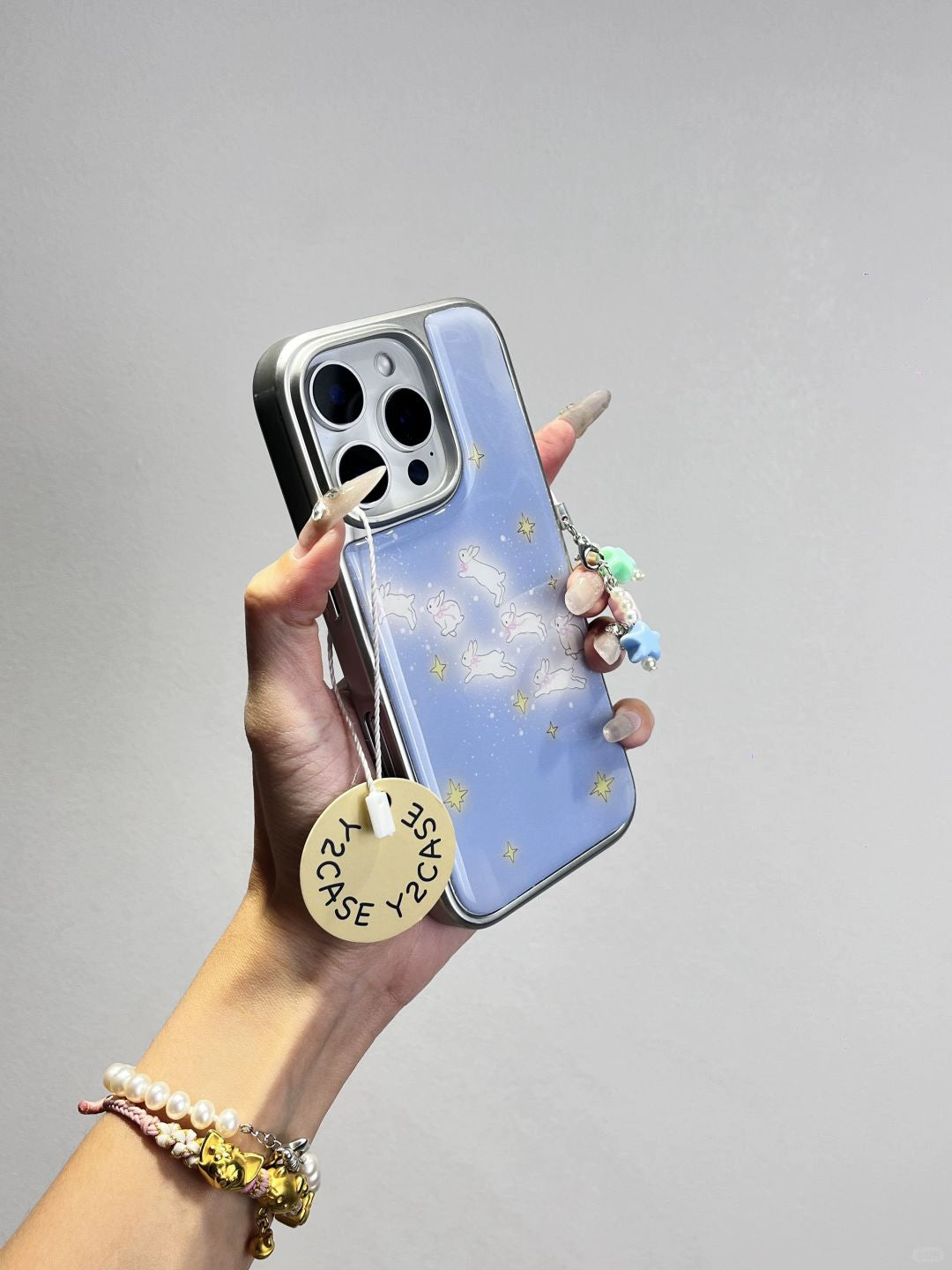 Girl Tender Milk Blue Cute White Rabbit Star Illustration Aesthetics Mobile Phone Case Suitable for iPhone16 iPhone15 iPhone14 iPhone13