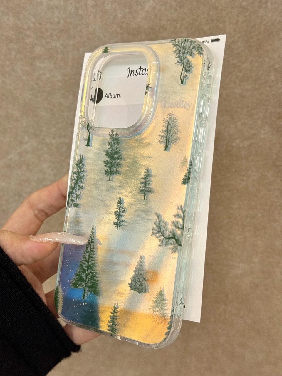 Pine Glitter Blue Translucent Dream Clear Aesthetic Phone Case Suitable for iPhone16 iPhone15 iPhone14 iPhone13