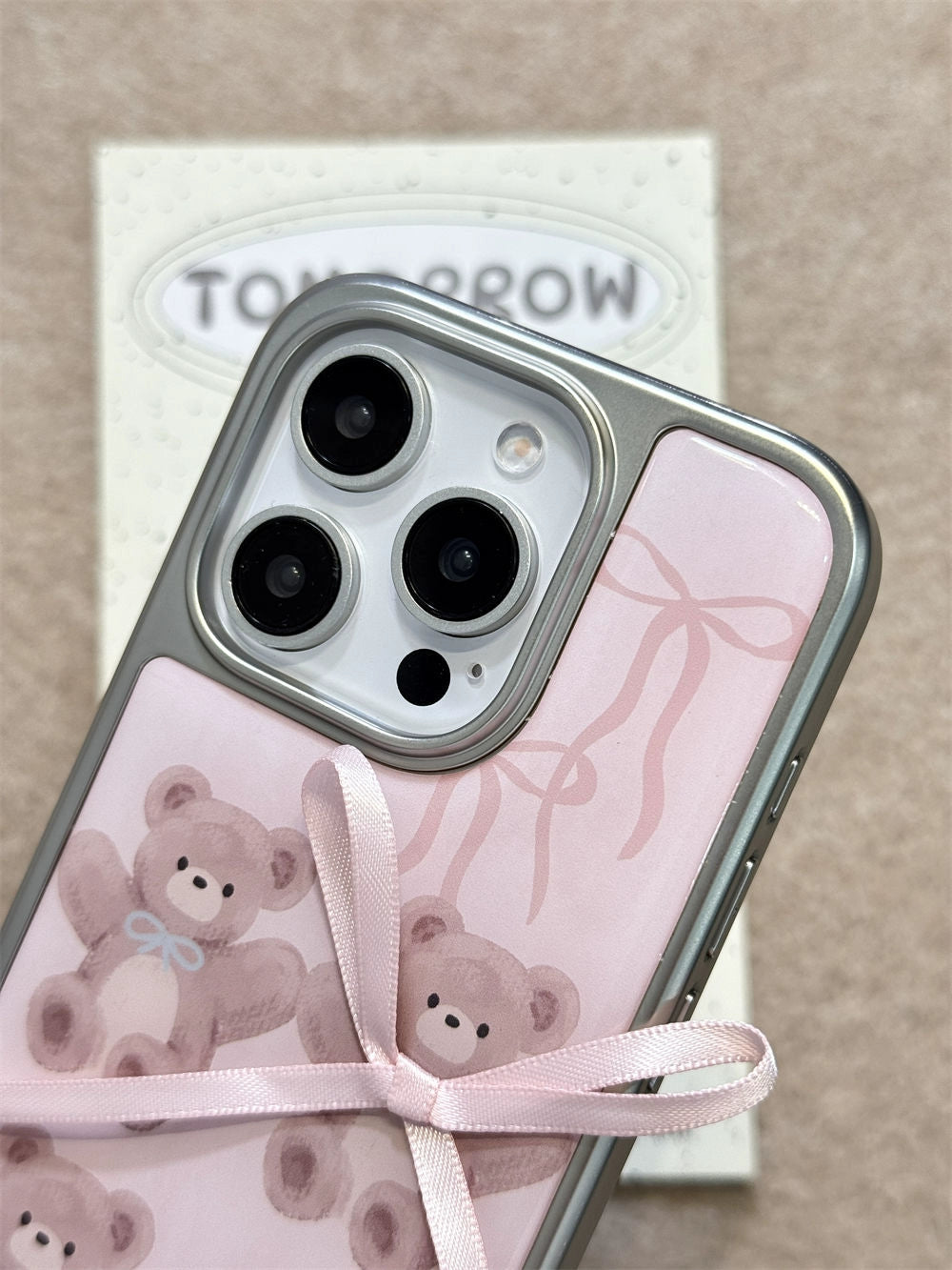 Cartoon Cute Bear Three-dimensional Bow Pink Sweet Cute Girl Phone Case Suitable for iPhone16 iPhone15 iPhone14 iPhone13