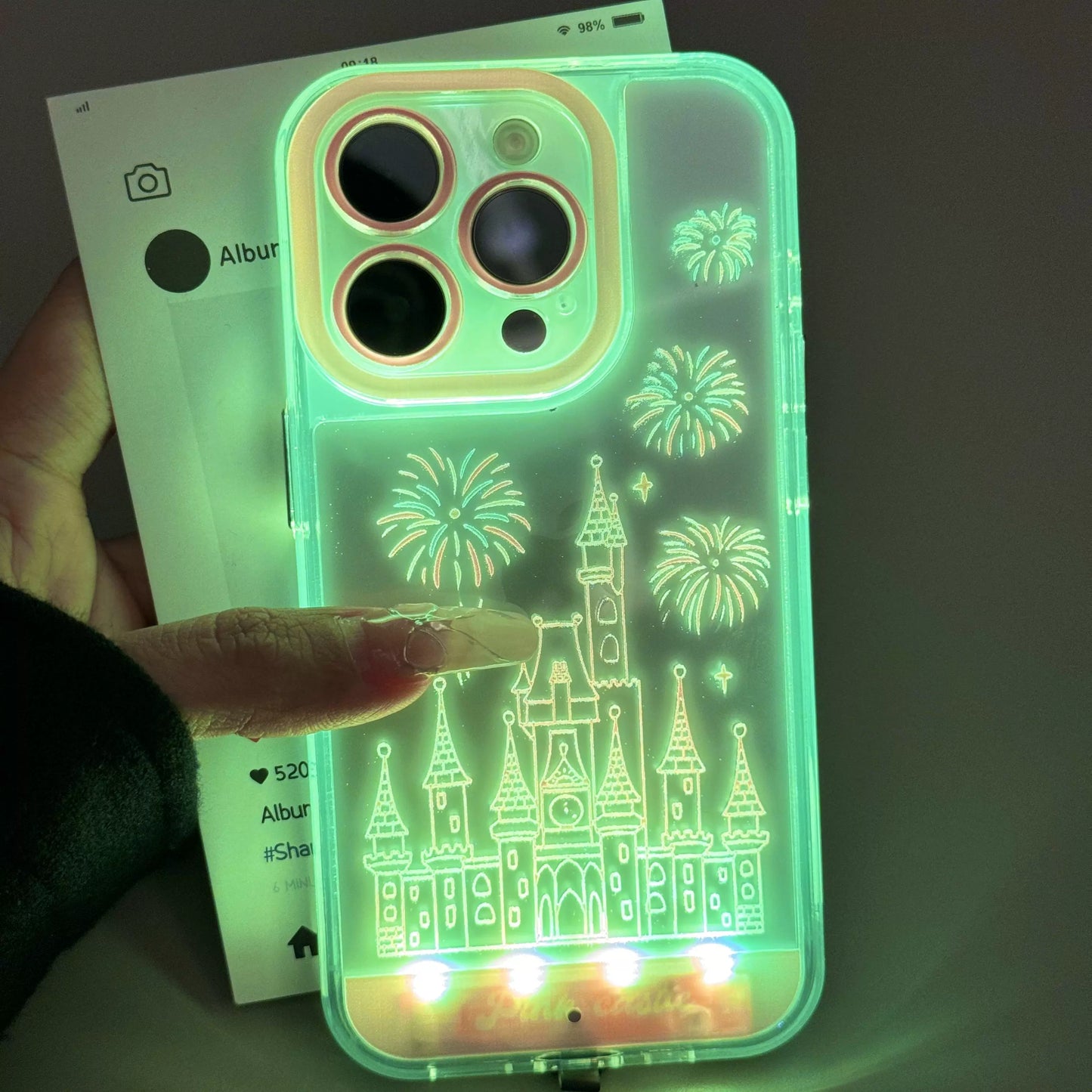 Luminous Fireworks Castle Light Mobile Phone Case Suitable for iPhone16 iPhone15 iPhone14 iPhone13