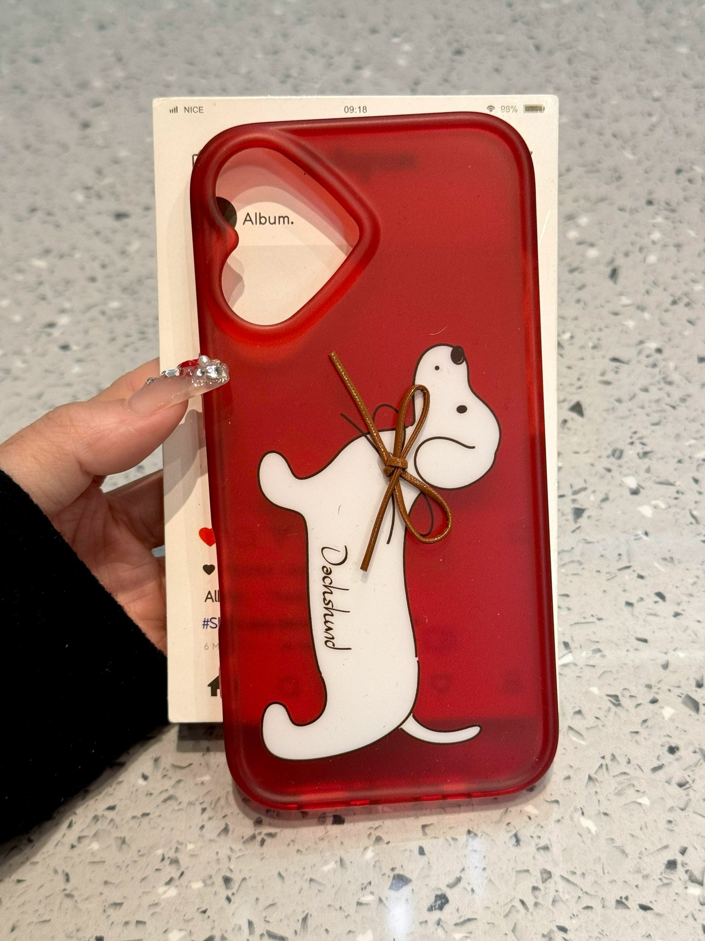 Bow Puppy Red Matte Cute Phone Case Suitable for iPhone16 iPhone15 iPhone14 iPhone13