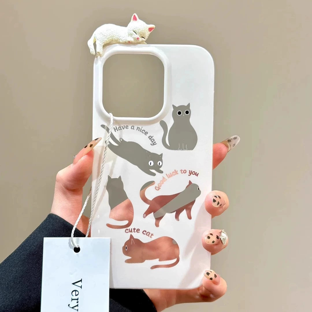 Cute Hollow Kitten Illustration Three-dimensional Cat Cute Mobile Phone Case Suitable for iPhone16 iPhone15 iPhone14 iPhone13