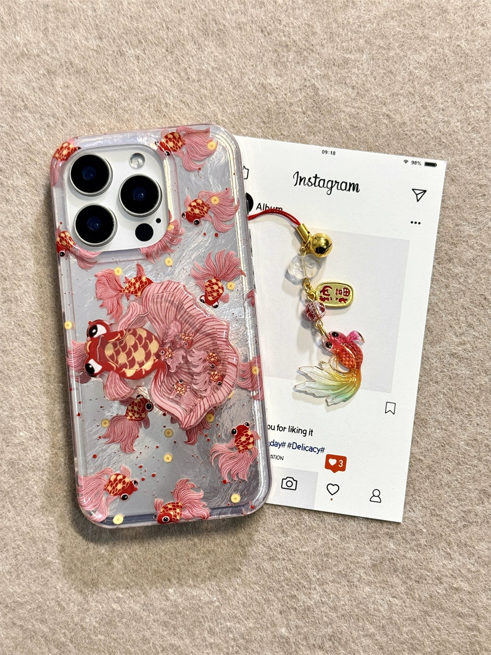 Red Koi Phone Case with Bracket Suitable for iPhone16 iPhone15 iPhone14 iPhone13