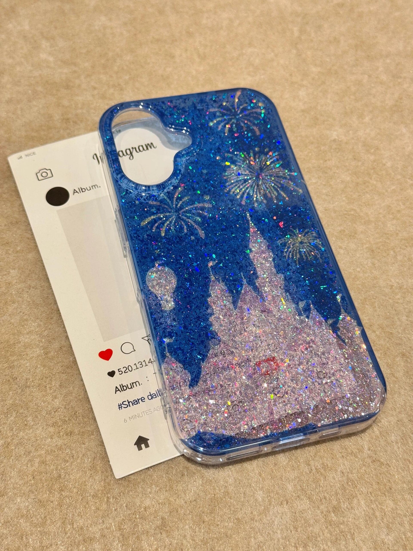 Translucent Blue Glitter Fireworks Pink Castle Aesthetic Phone Case Suitable for iPhone16 iPhone15 iPhone14 iPhone13