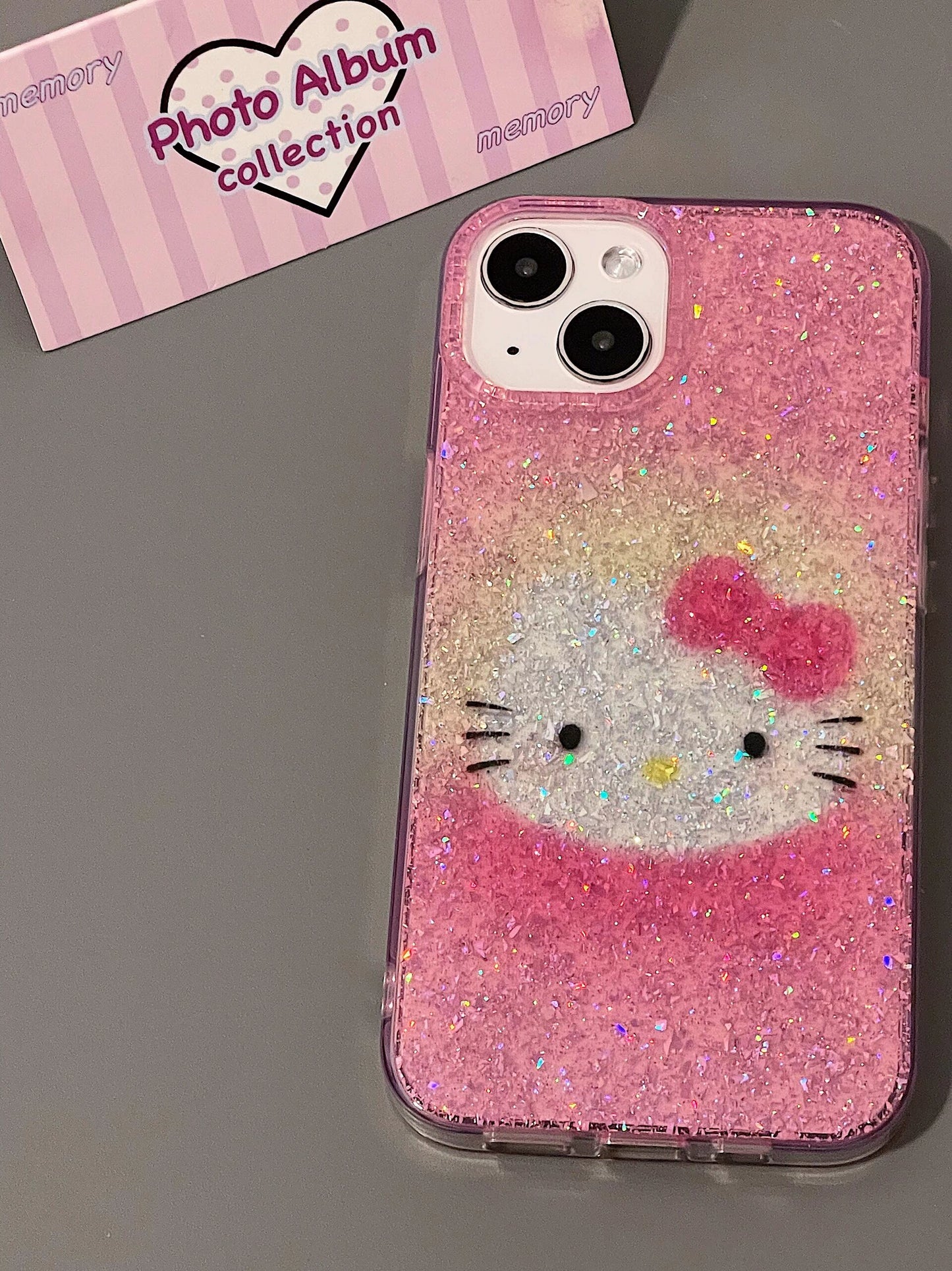 Glitter Gradual Change Pink Kitten Double Aesthetic Phone Case Girl Phone Case Suitable for iPhone16 iPhone15 iPhone14 iPhone13