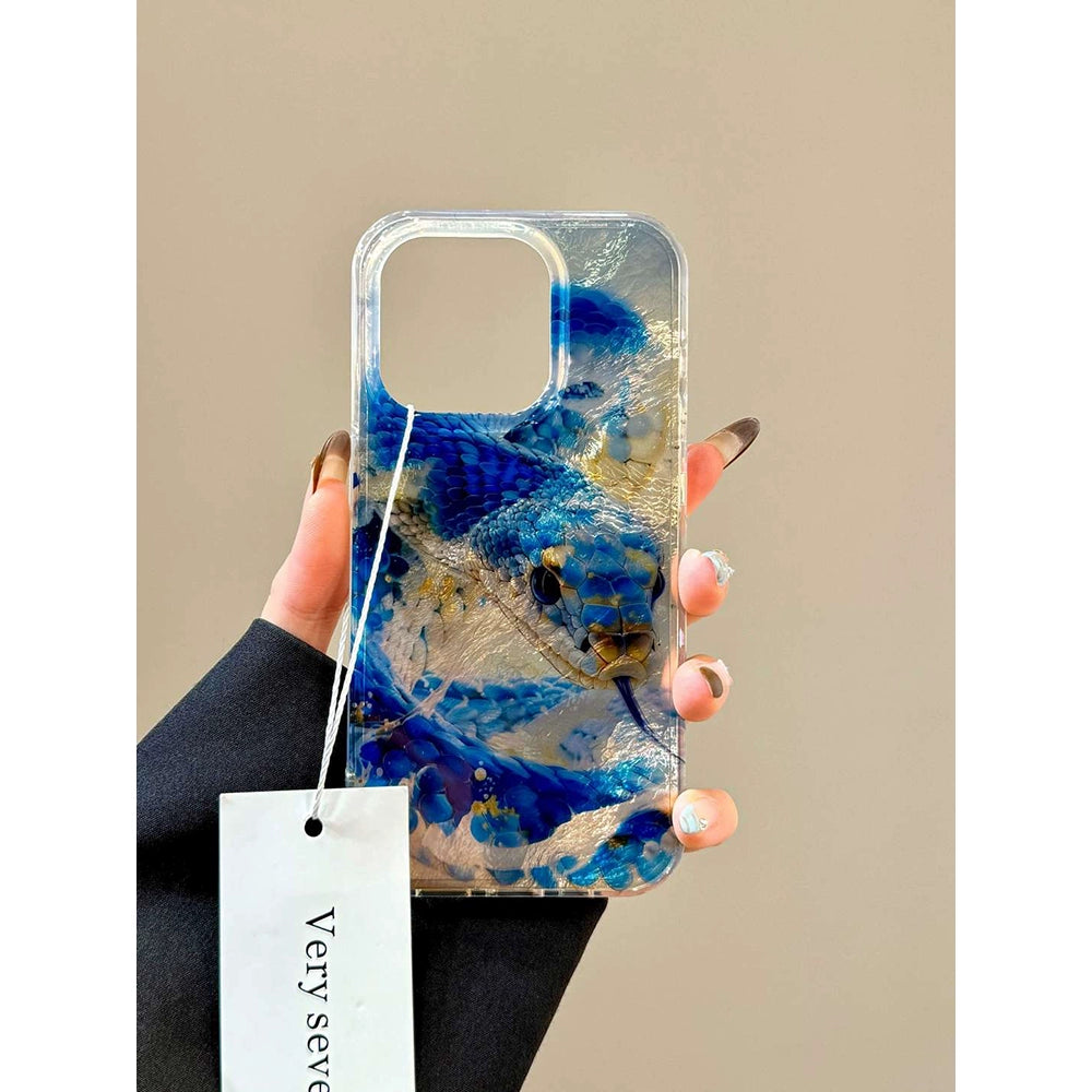 Ink Blue Python Gradual Change Blue Art Aesthetics Mobile Phone Case, Good Luck Mobile Phone Case Suitable for iPhone16 iPhone15 iPhone14 iPhone13