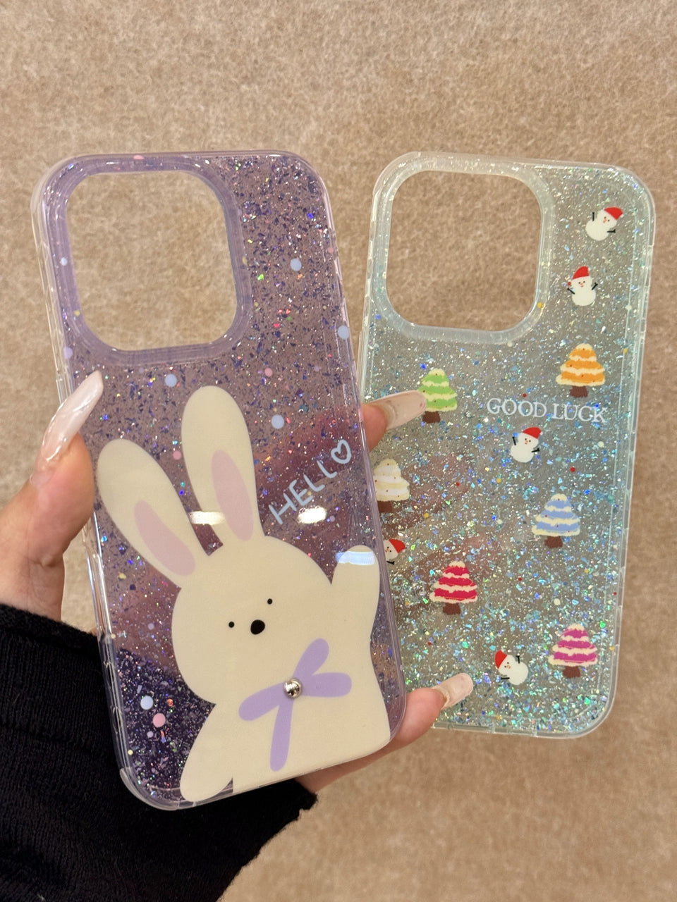 Translucent Christmas Tree Rabbit Glitter Aesthetic Cute Phone Case Suitable for iPhone16 iPhone15 iPhone14 iPhone13