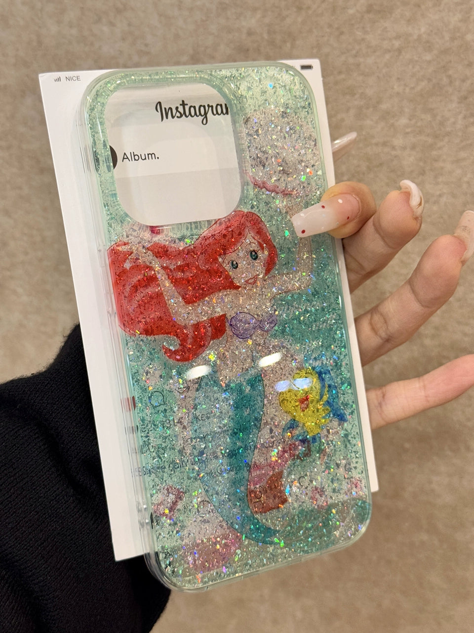 Transparent Green Glitter Mermaid Cute Aesthetic Phone Case, Sweet and Soft Girl Suitable for iPhone16 iPhone15 iPhone14 iPhone13