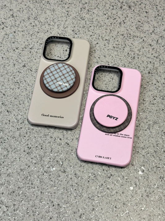 Korean Simple Retro Style Splicing Plaid Magnetic Suction Bracket Mobile Phone Case Suitable for iPhone16 iPhone15 iPhone14 iPhone13