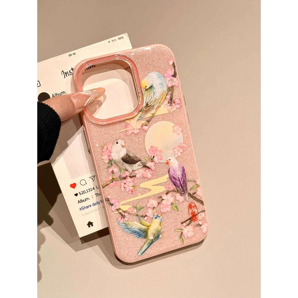 Xiangyun Plum Blossom Branch Butterfly Magpie Aesthetic Mobile Phone Case Suitable for iPhone16 iPhone15 iPhone14 iPhone13